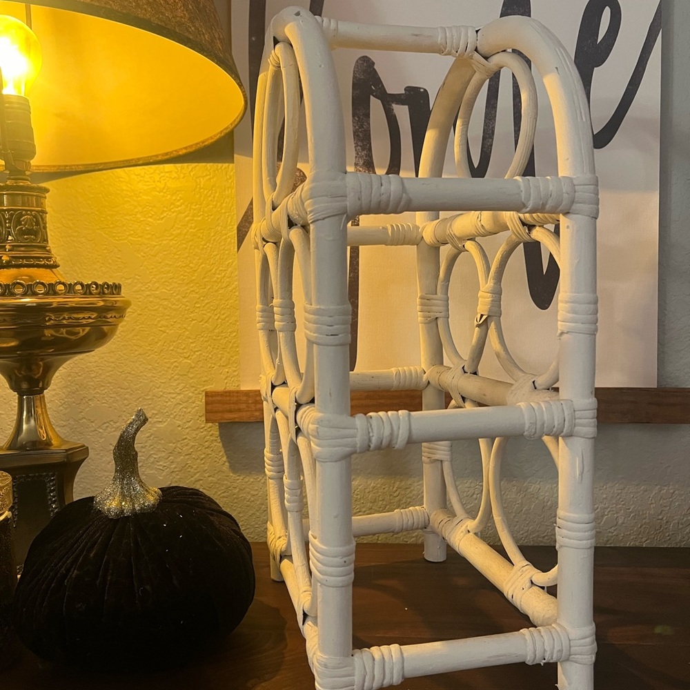 White Rattan Candle Holder